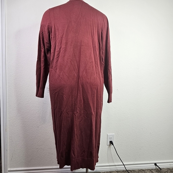 Cardigan Sweater Duster Longline Pockets Cozy Maroon - Picture 5 of 9